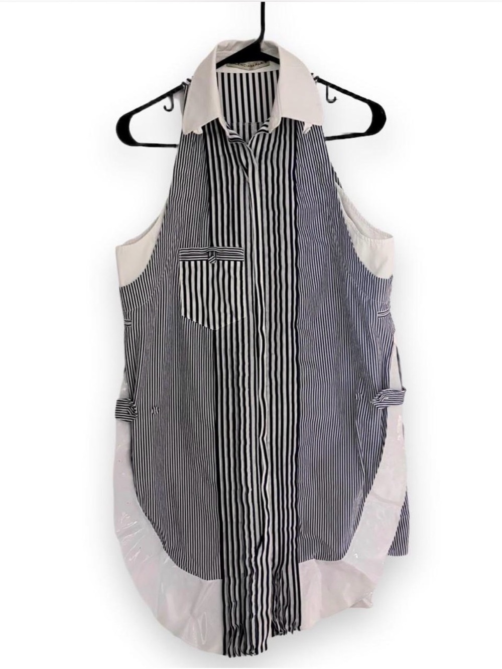 Balenciaga Paris Vintage Blue & White Striped Sleeveless Shirt Dress